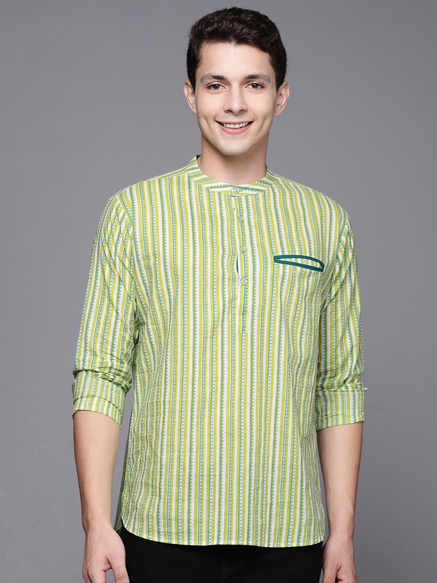 Indo Era Fluorescent Green Printed Cotton Straight Kurtas