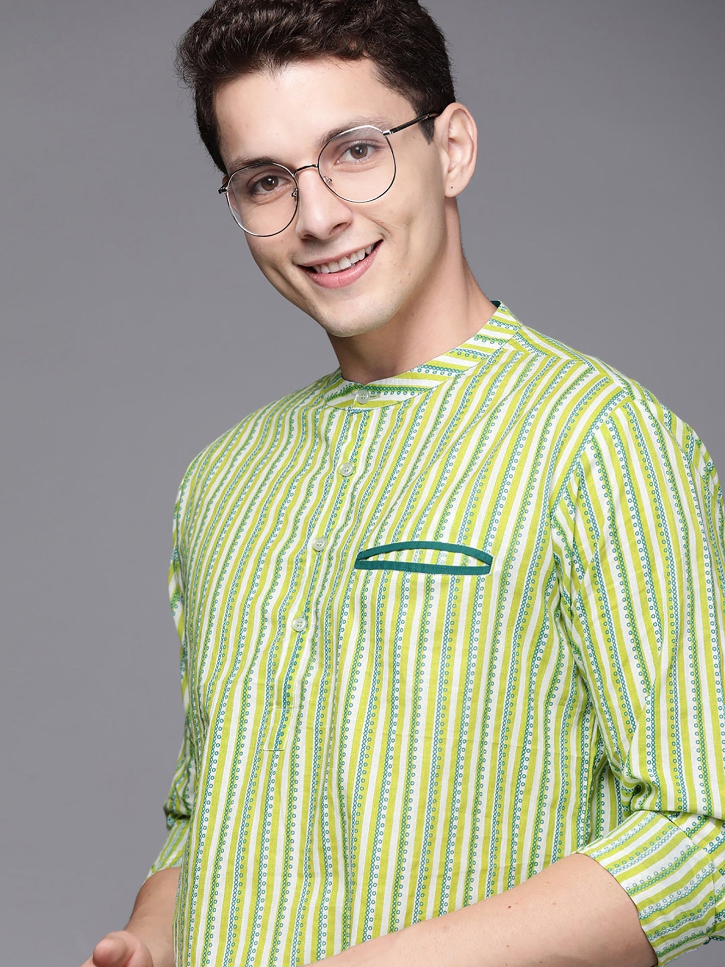 Indo Era Fluorescent Green Printed Cotton Straight Kurtas