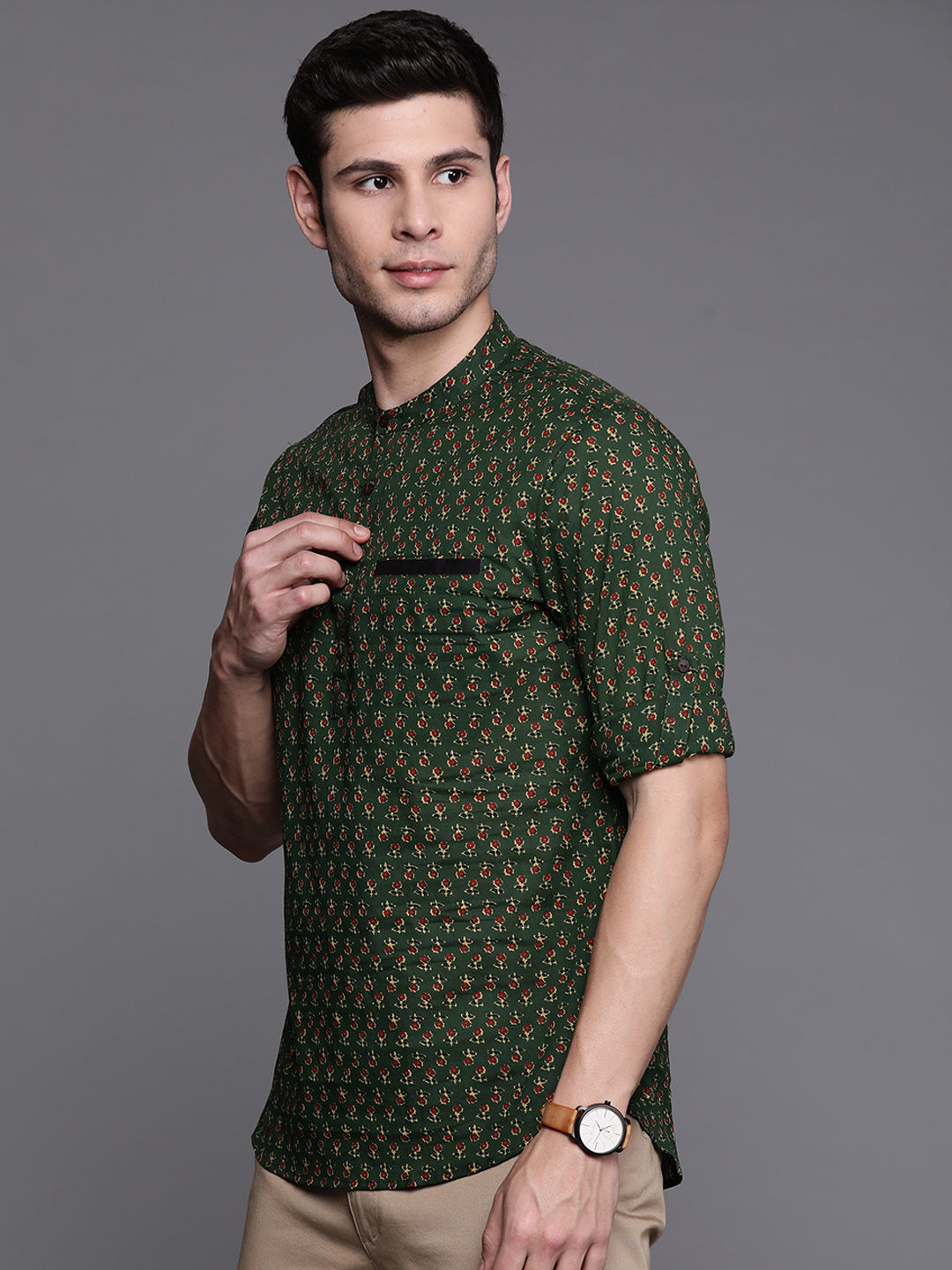 Indo Era Green Ethnic Motifs Cotton Straight Kurtas