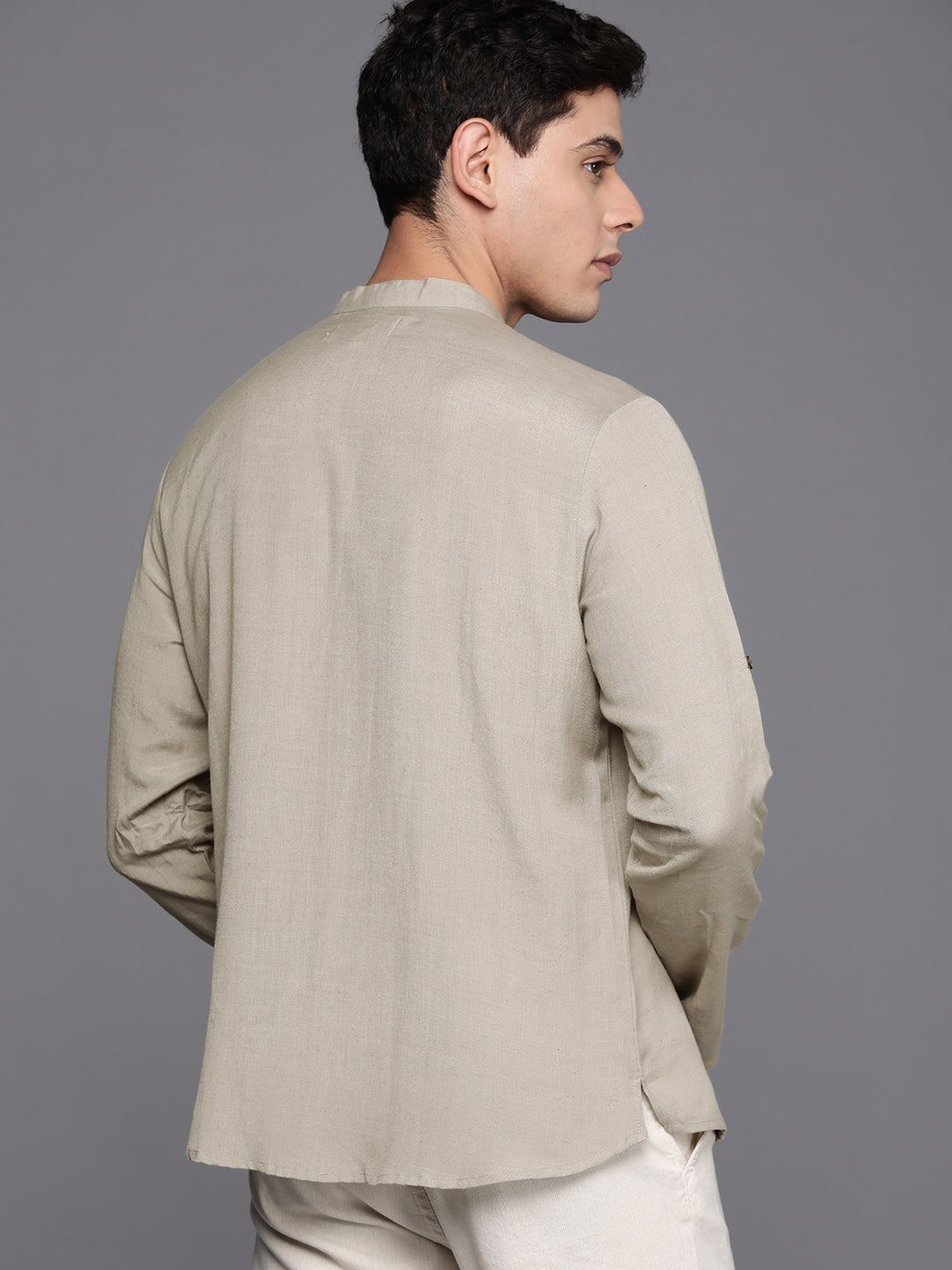 Indo Era Grey Plain Cotton Blend Straight Kurtas