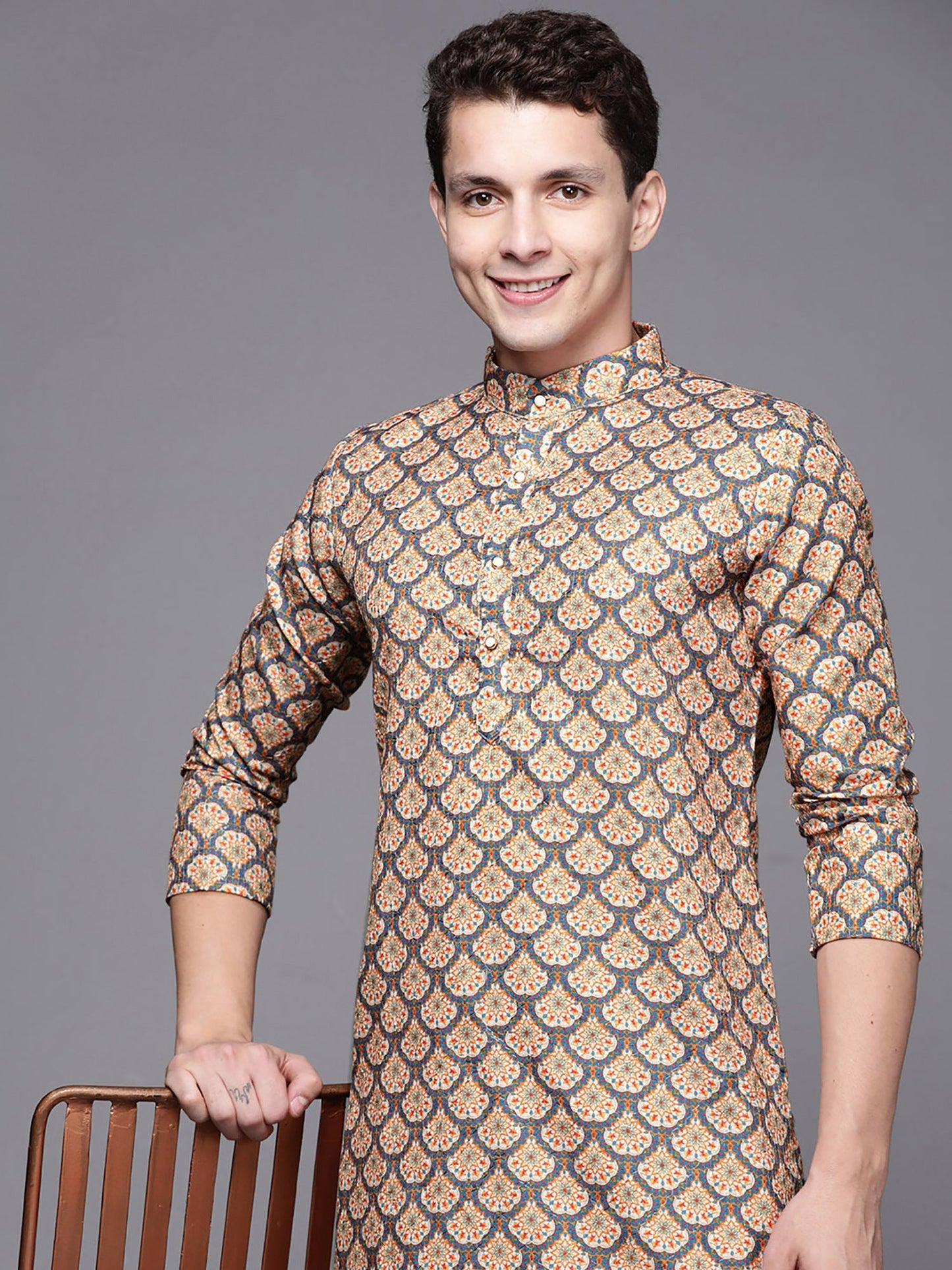 Indo Era Beige Ethnic Motifs Cotton Straight Kurtas