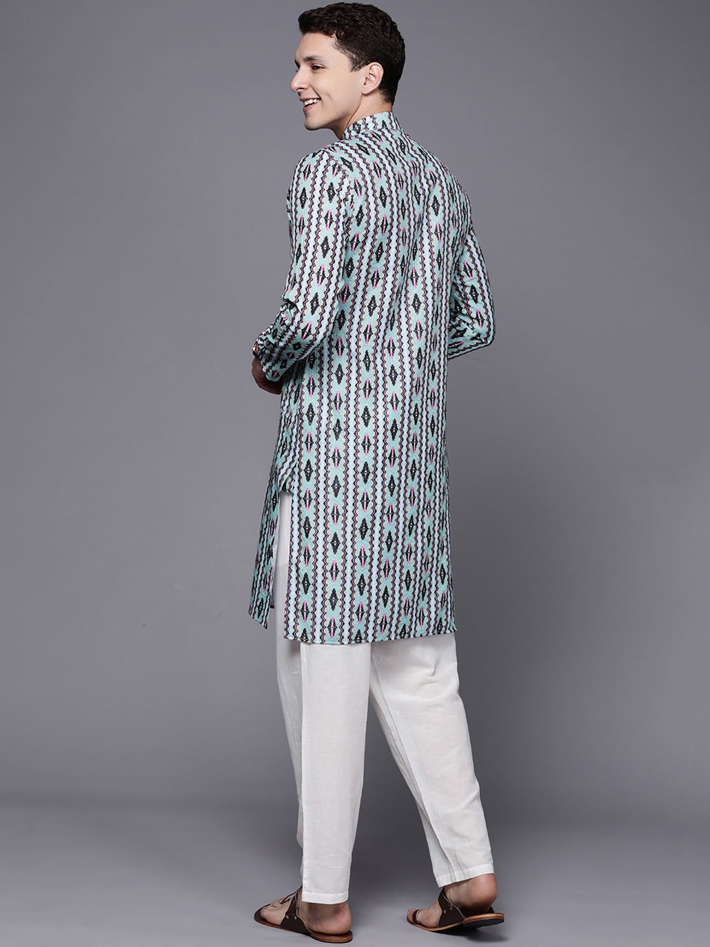 Indo Era Blue Ethnic Motifs Cotton Straight Kurtas