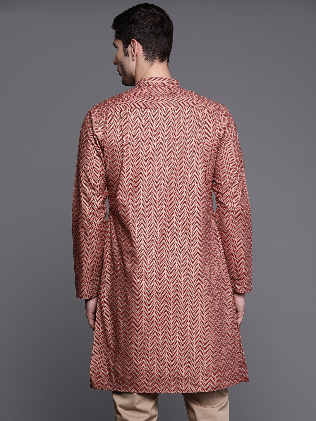 Indo Era Grey Herringbone Cotton Straight Kurtas