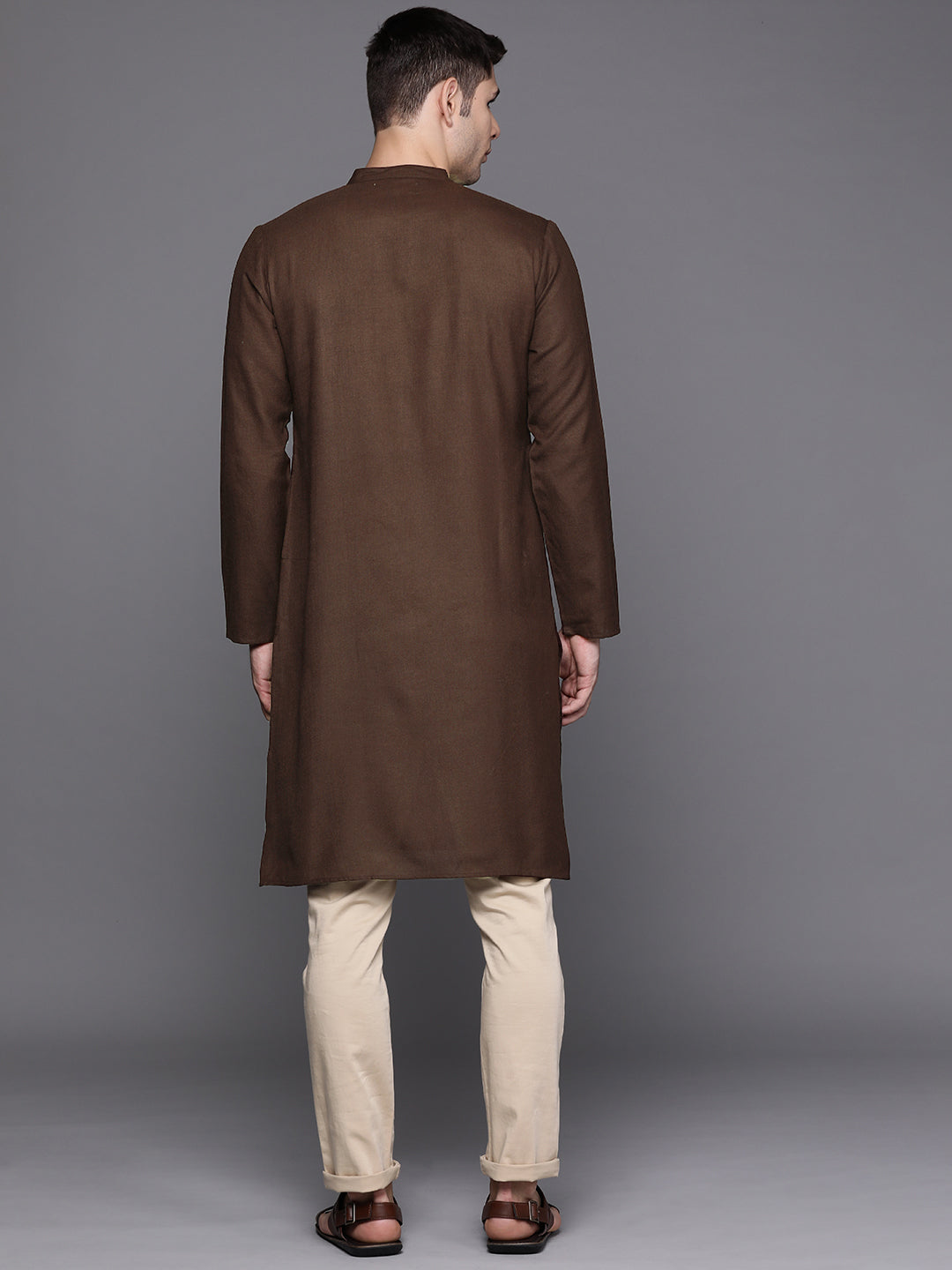 Brown Solid Cotton Blend Straight Kurtas