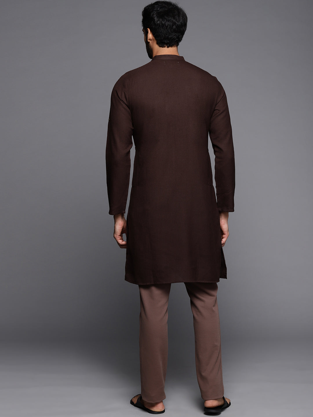 Brown Embroidered Cotton Straight Kurtas