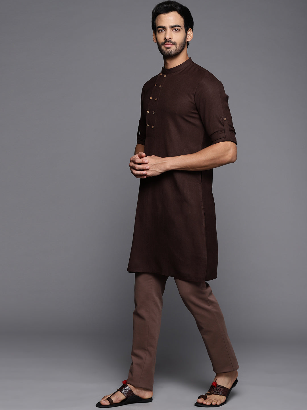 Brown Embroidered Cotton Straight Kurtas