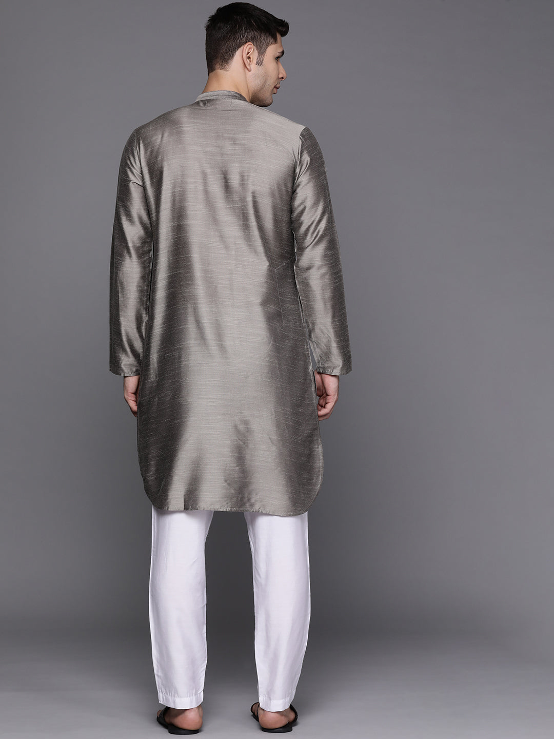 Indo Era Grey Solid Liva Straight Kurtas