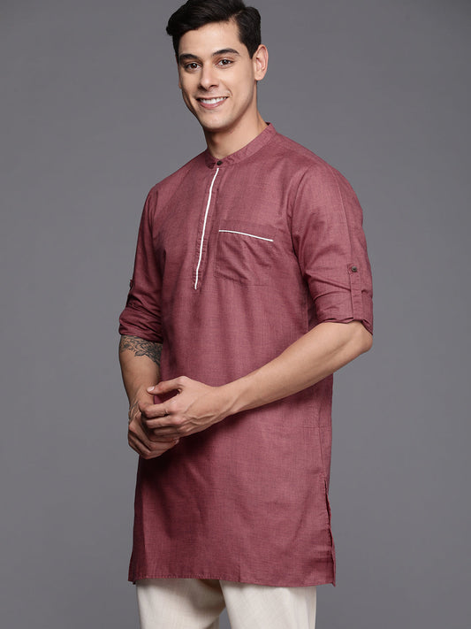 Mauve Textured Cotton Blend Straight Kurtas