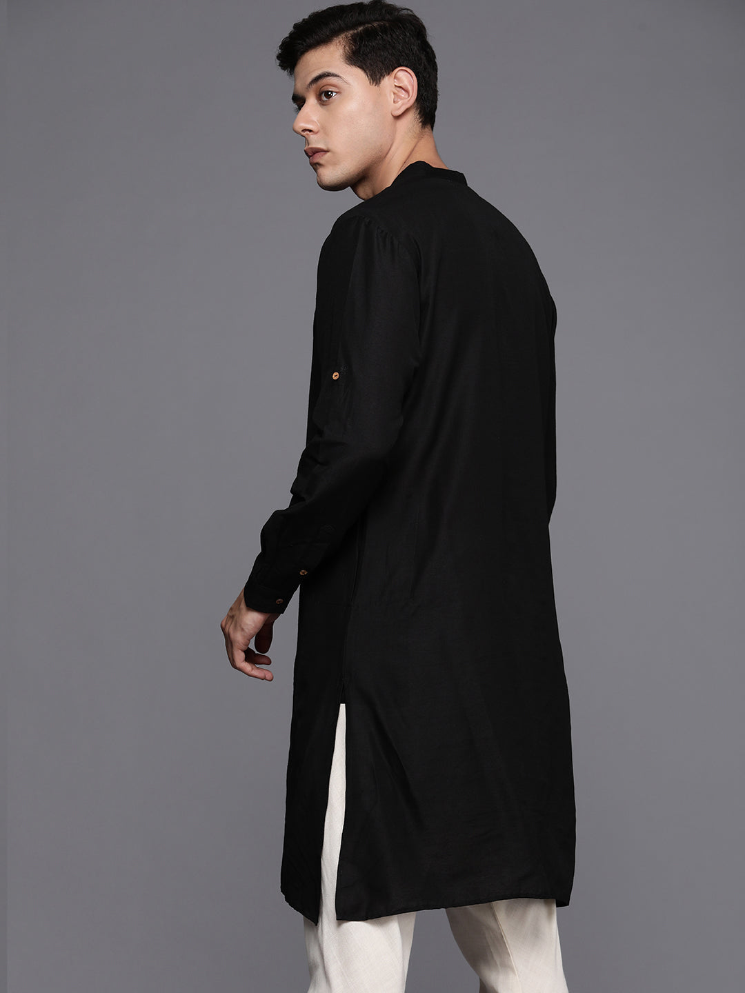 Indo Era Black Embroidered Cotton Straight Kurtas