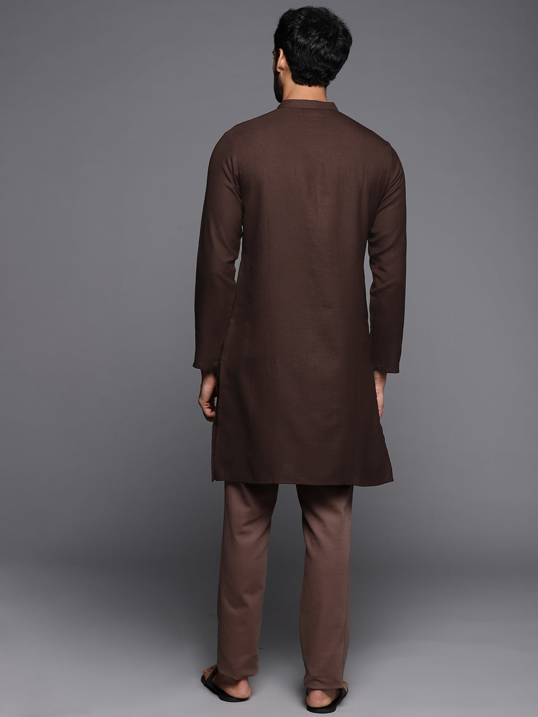 Indo Era Brown Embroidered Cotton Straight Kurtas