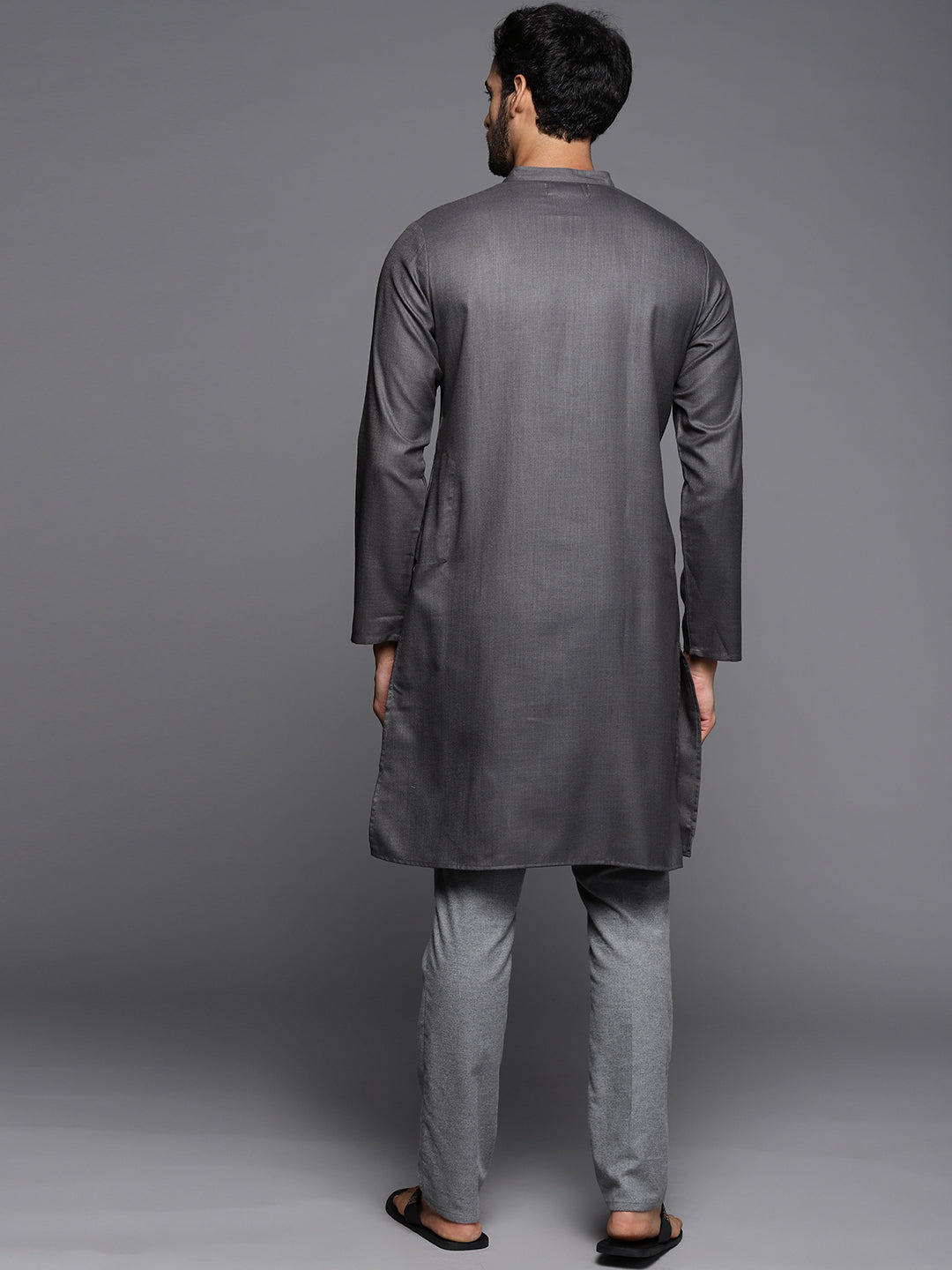 Indo Era Grey Embroidered Cotton Straight Kurtas