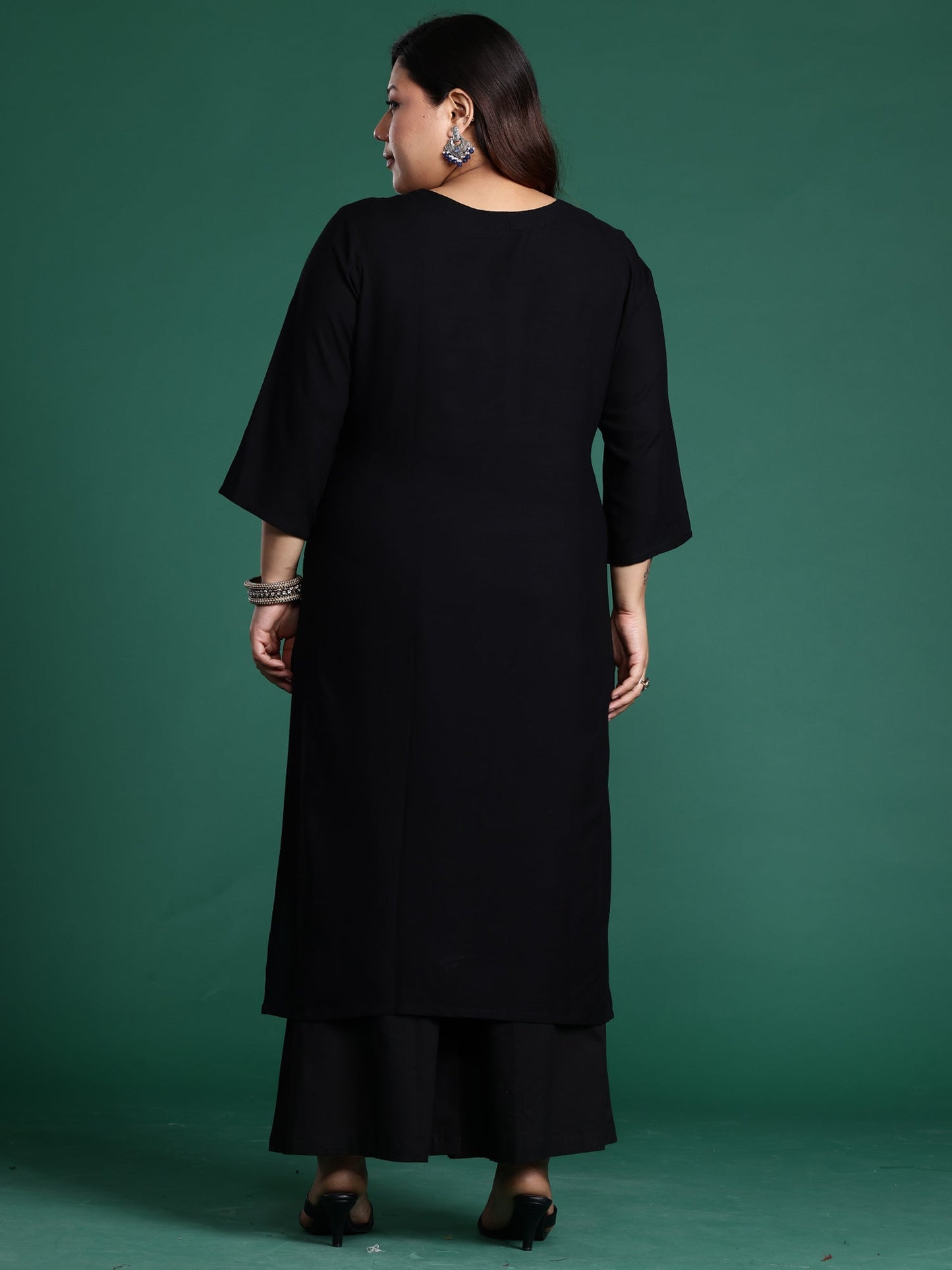 Black Embroidered Straight Kurtas