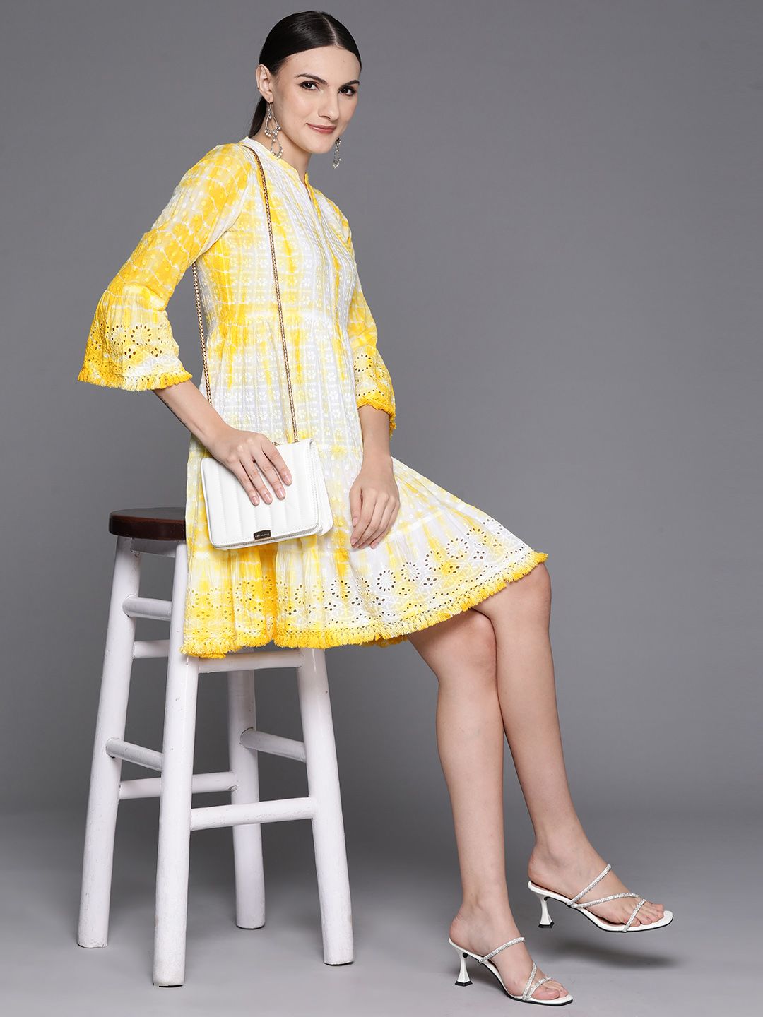 Yellow Dyed A-Line Smart Casual Dress Indo-Silae