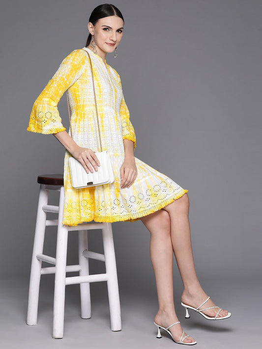 Yellow Dyed A-Line Smart Casual Dress Indo-Silae