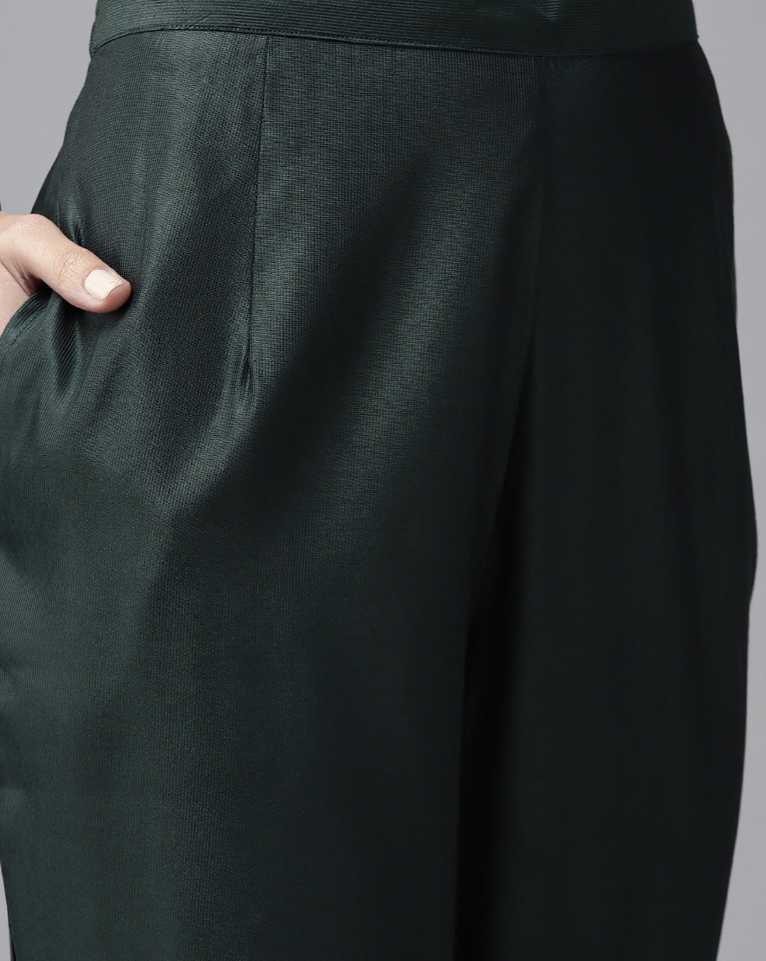 Indo Era Green Solid Straight Kurta Trouser With Dupatta Set