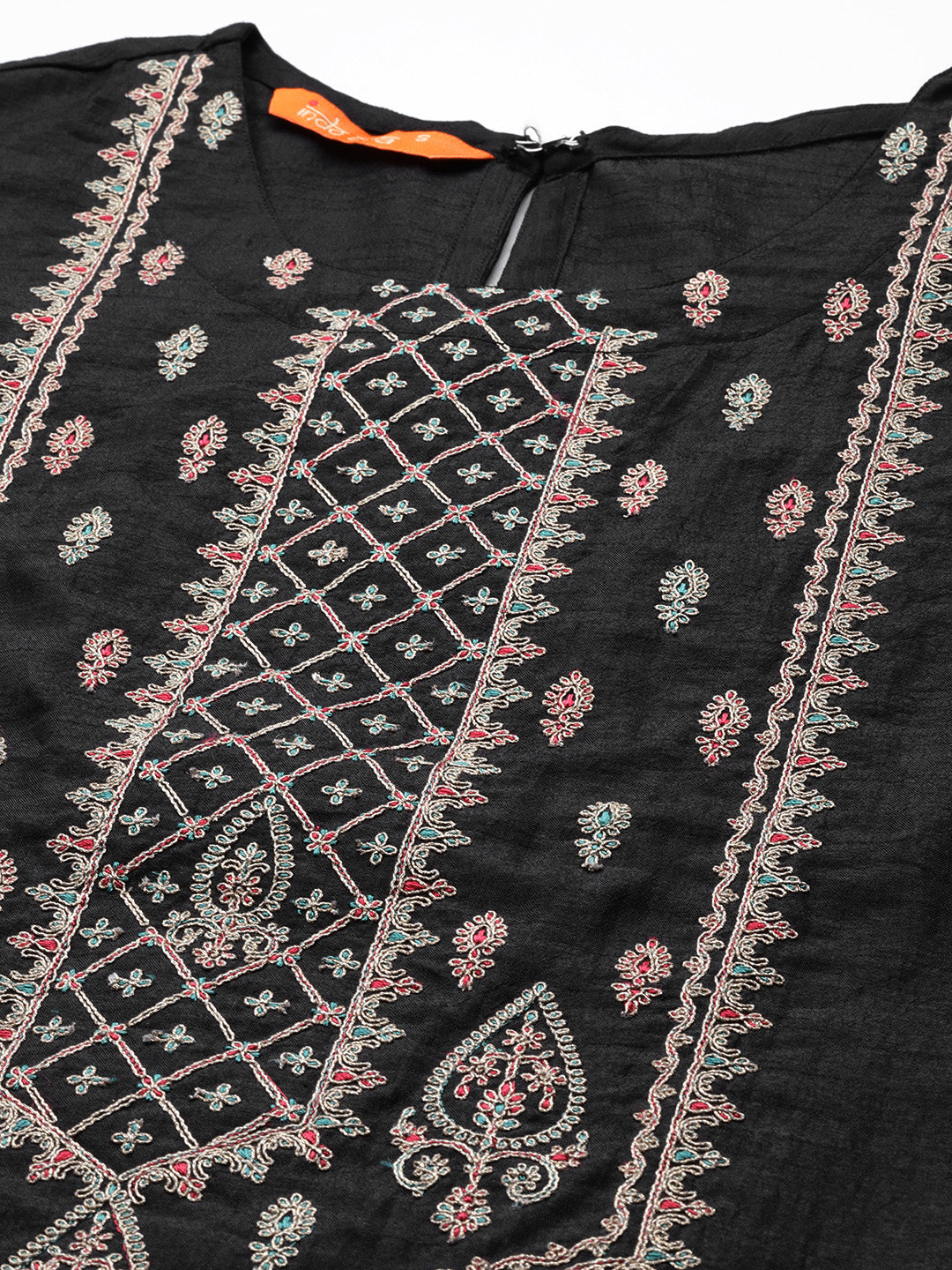 Indo Era Black Embroidred Kurta Trouser With Dupatta Set