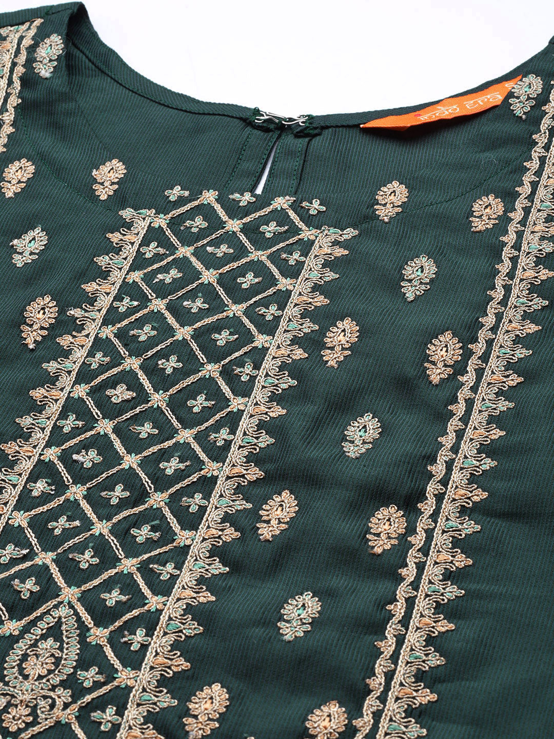 Indo Era Green Embroidred Straight Kurta Trouser With Dupatta Set