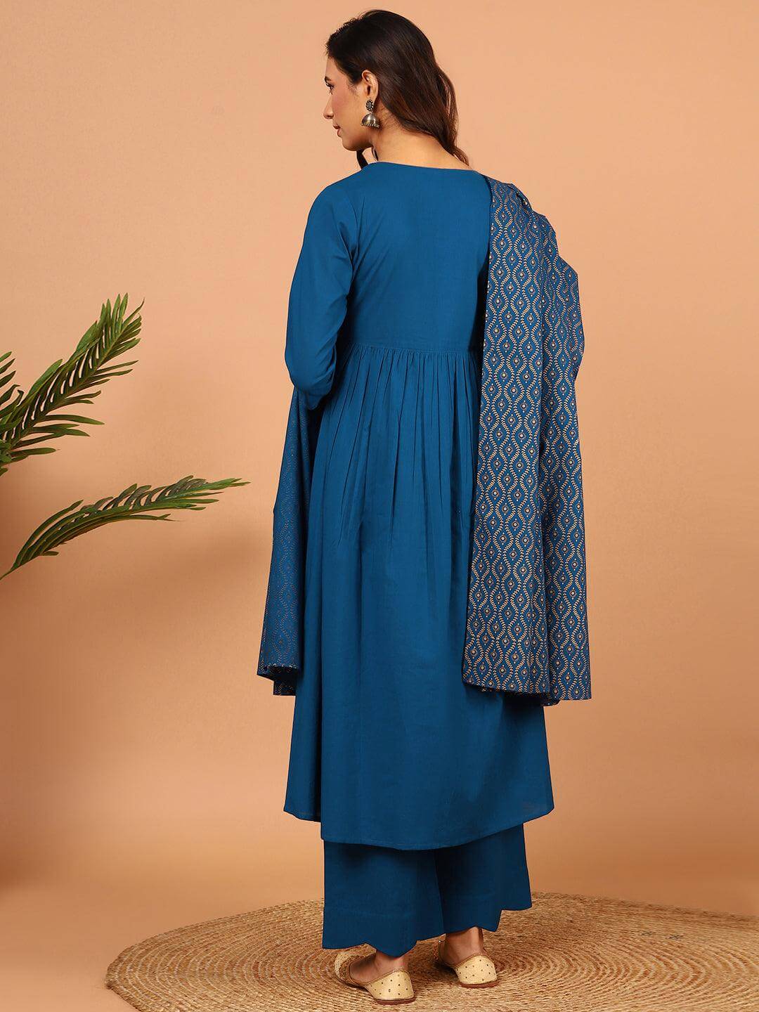 Blue Cotton Solid Kurta With Palazzo And Dupatta Silae