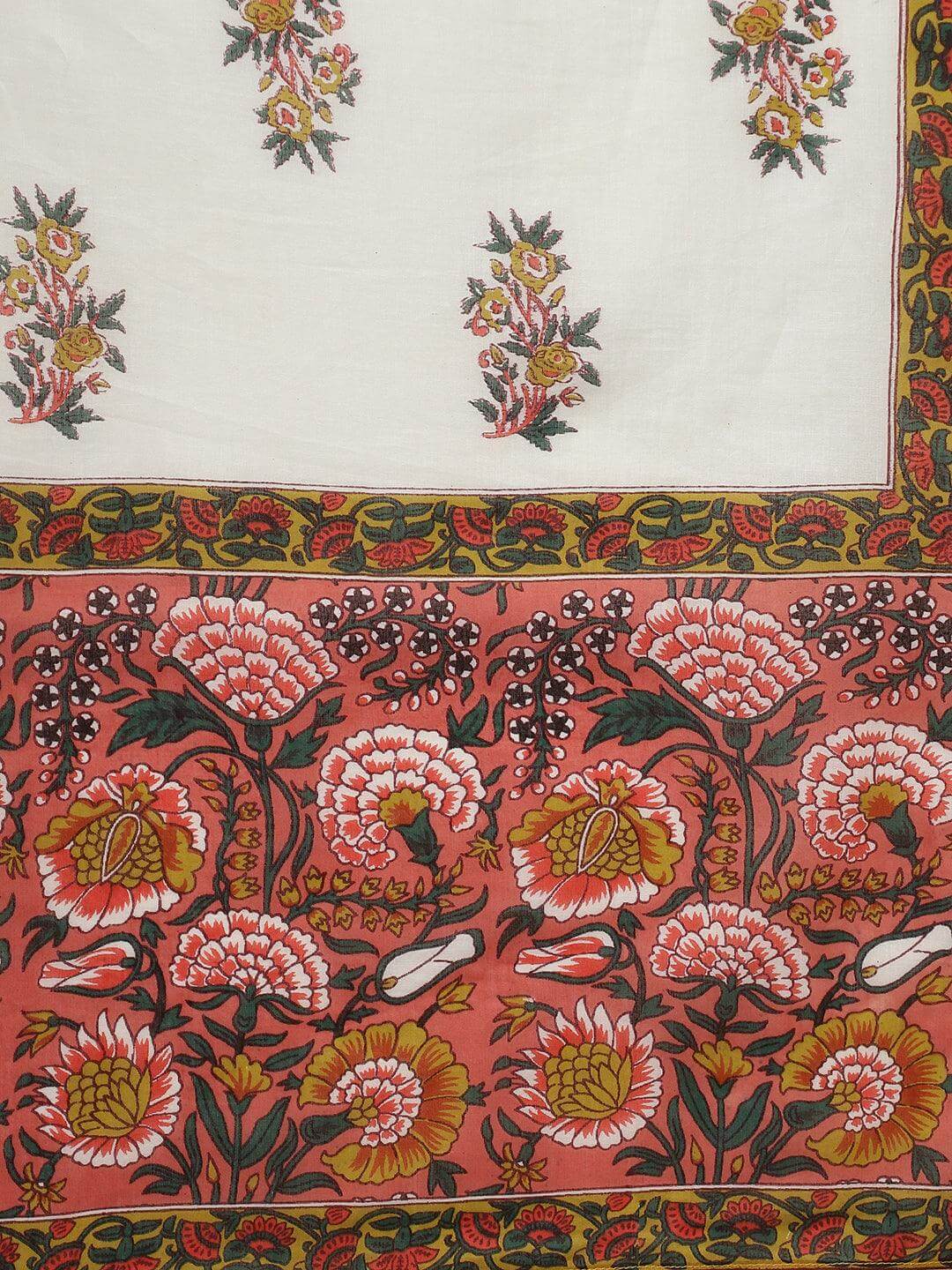 Women's Pink Cotton Floral Print Kurta With Palazzo And Dupatta