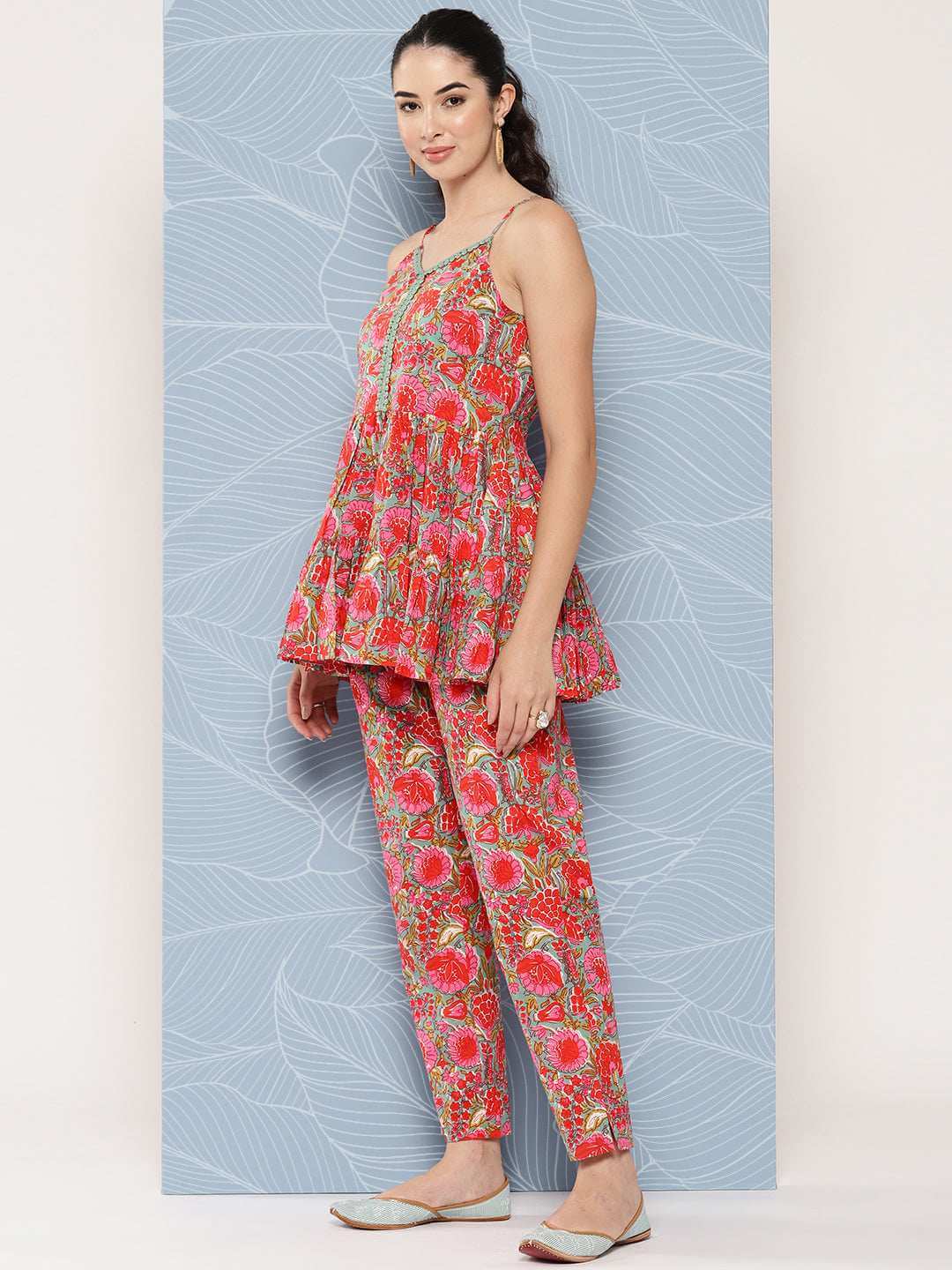 Multicolor Cotton Floral Printed Top With Pant Silae