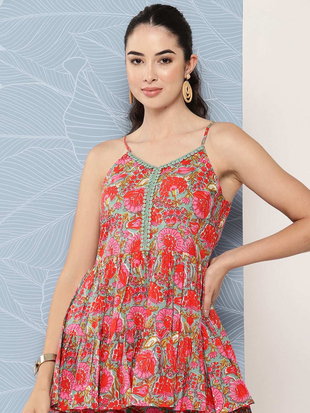 Multicolor Cotton Floral Printed Top With Pant Silae