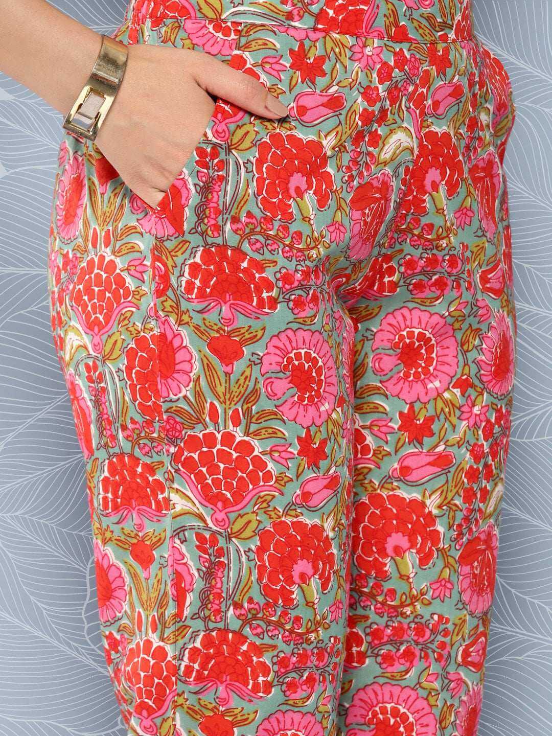 Multicolor Cotton Floral Printed Top With Pant Silae