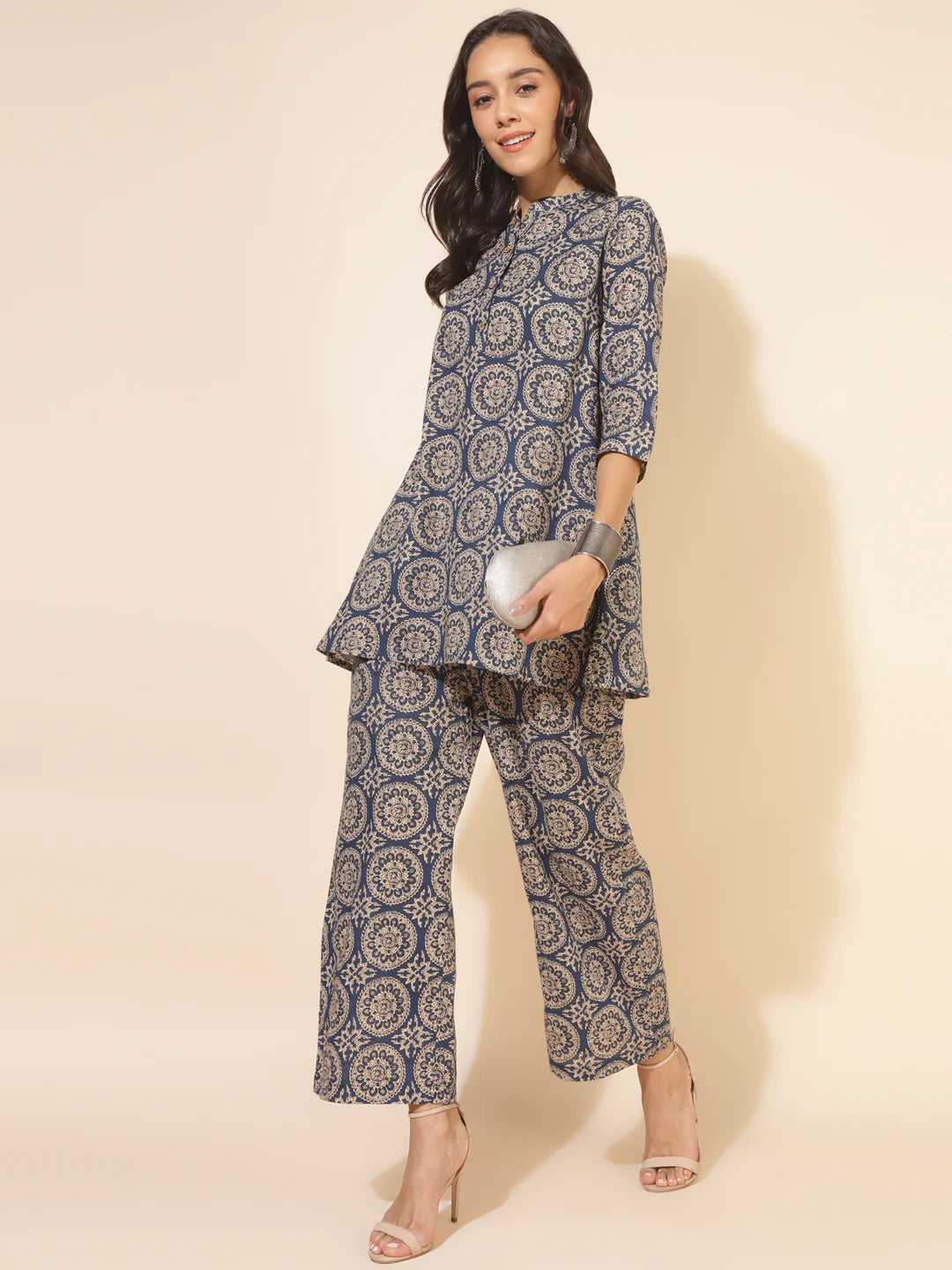 Blue Cotton Ethnic Motifs Tunic With Palazzo Silae