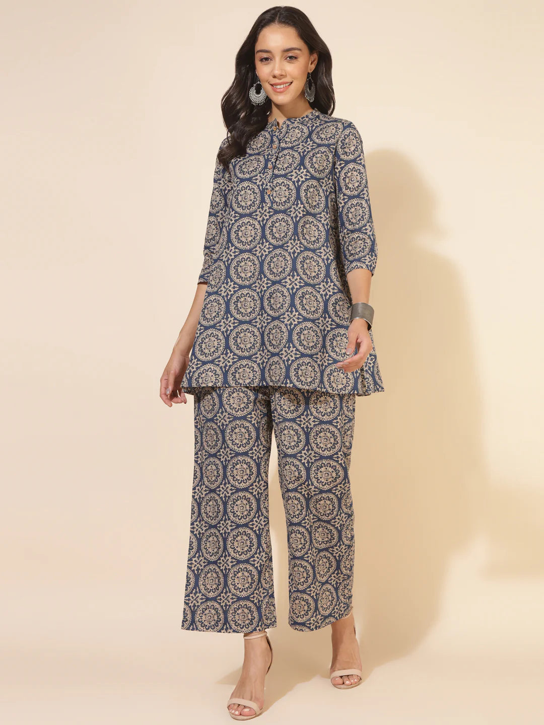 Blue Cotton Ethnic Motifs Tunic With Palazzo Silae