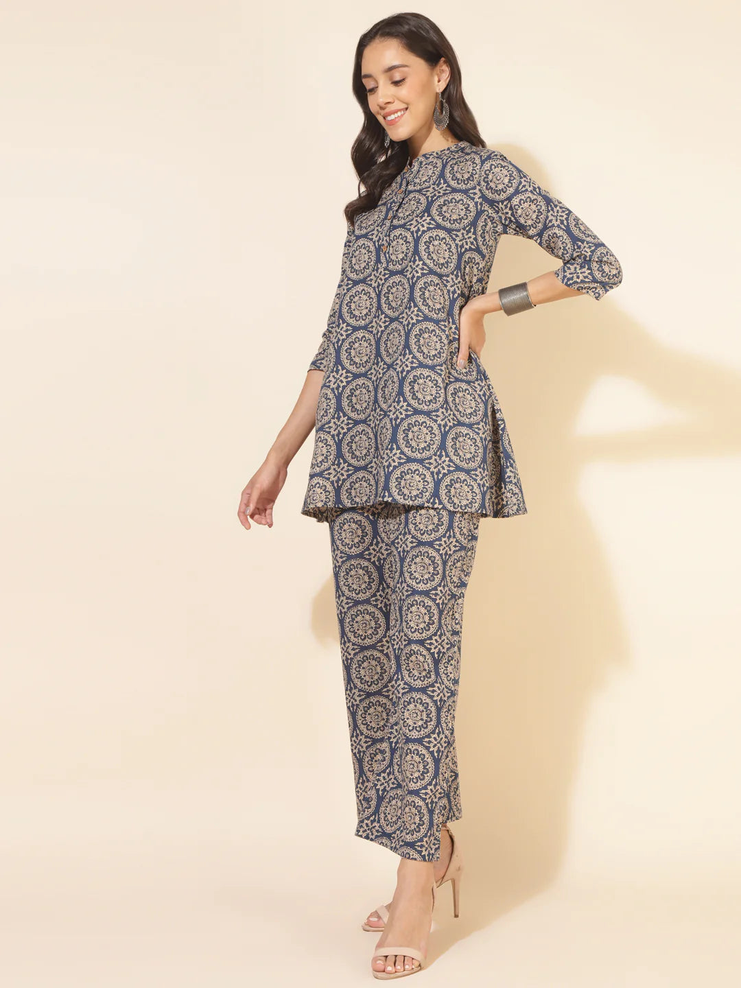 Blue Cotton Ethnic Motifs Tunic With Palazzo Silae