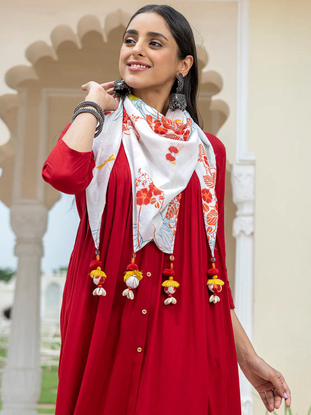 Maroon Rayon Solid Kurta With Palazzo And Scarf