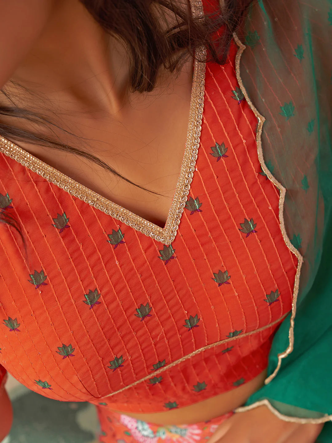 Orange Crepe Silk Digital Floral Printed Lehenga Choli With Dupatta