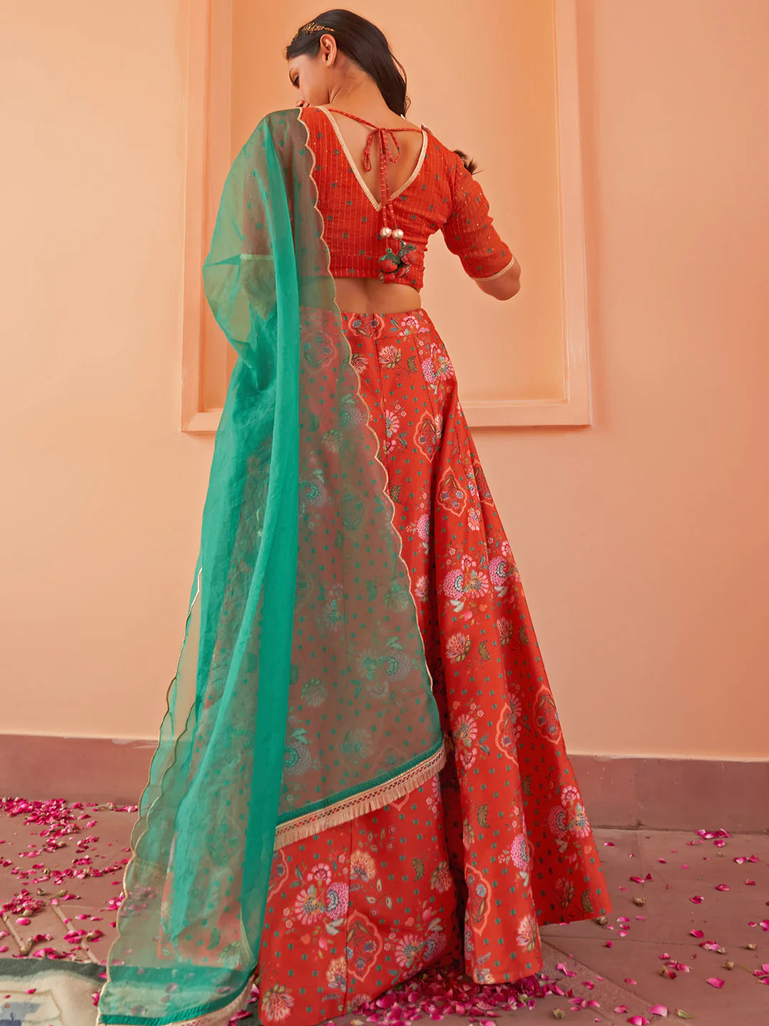 Orange Crepe Silk Digital Floral Printed Lehenga Choli With Dupatta