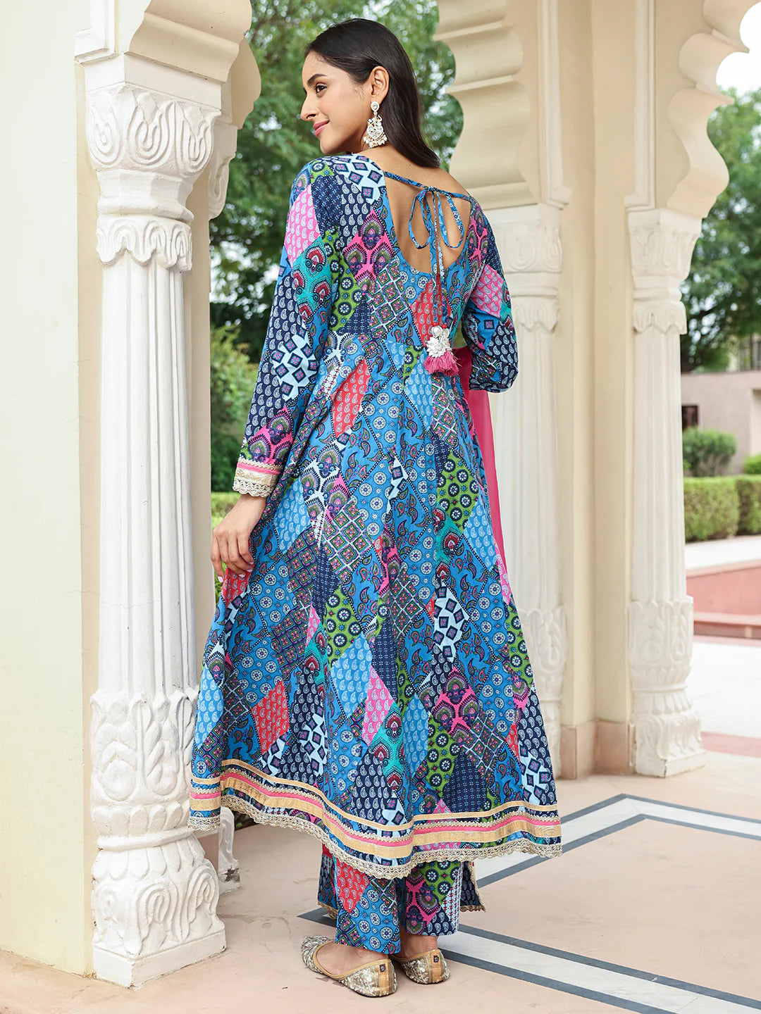 Blue Cotton Ethnic Printed Kurta With Pant And Dupatta Silae