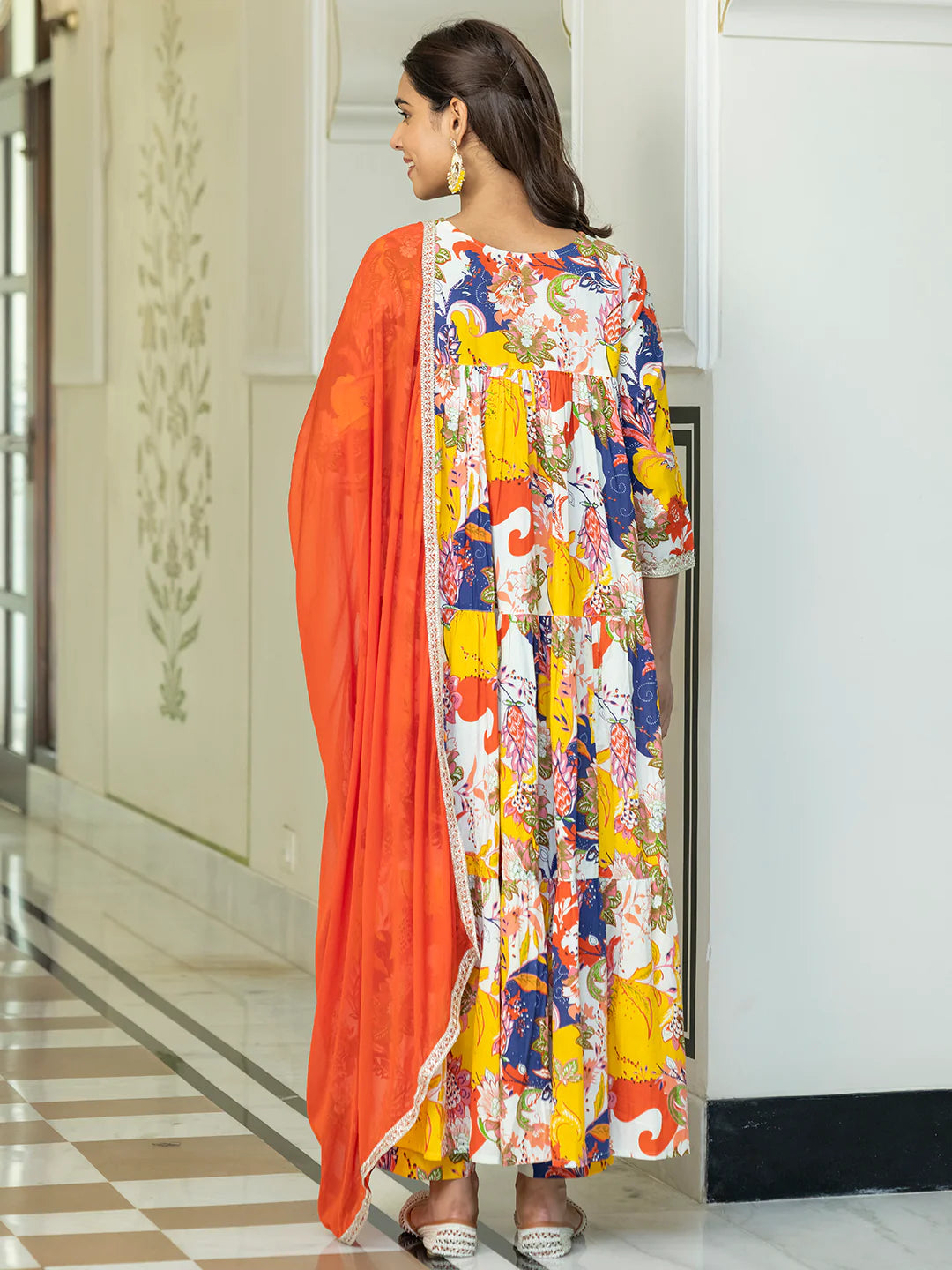 Multicolor Cotton Embellished Floral Printed Kurta With Pant And Dupatta Silae