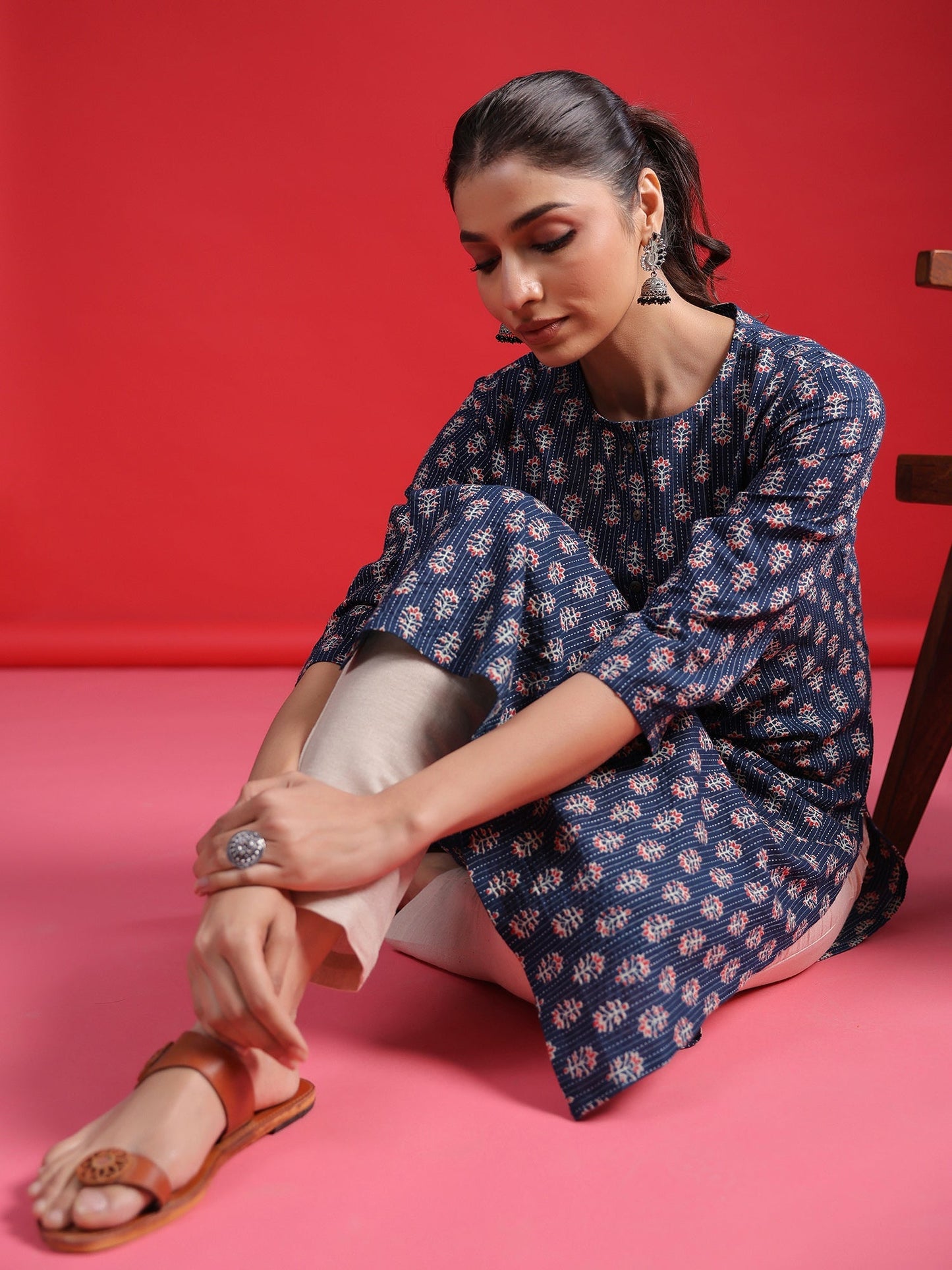 Blue Printed Straight Kurtas