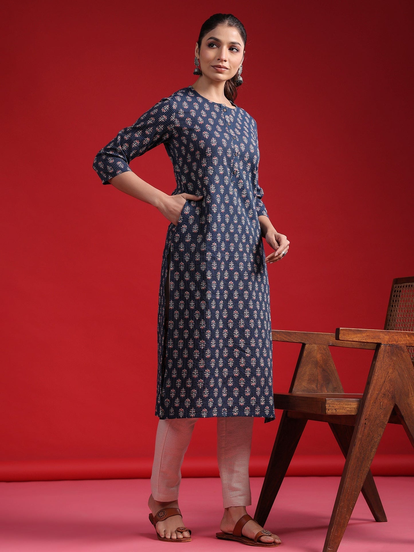 Blue Printed Straight Kurtas