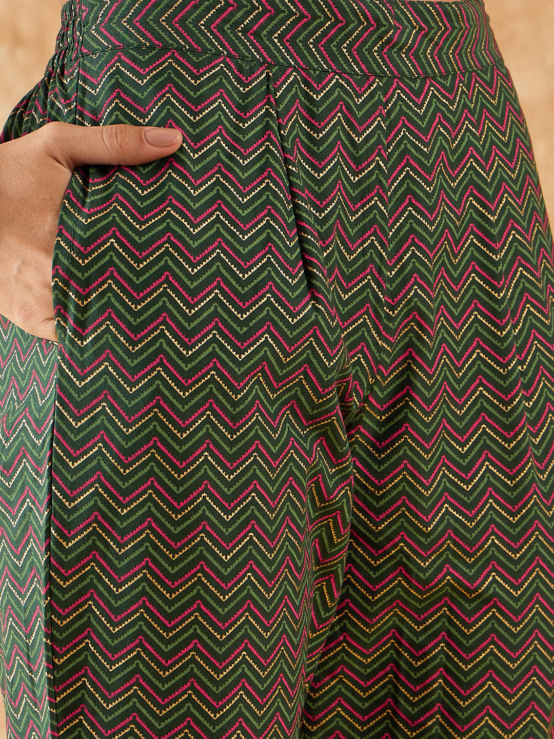Indo Era Green Printed A-line Kurta Trouser With Dupatta Set