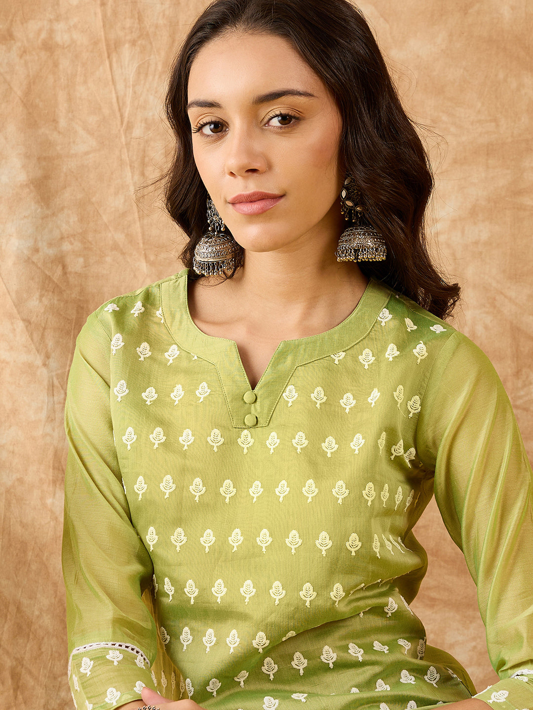 Indo Era Green Floral Embroidered Straight Kurta With Palazzo Set