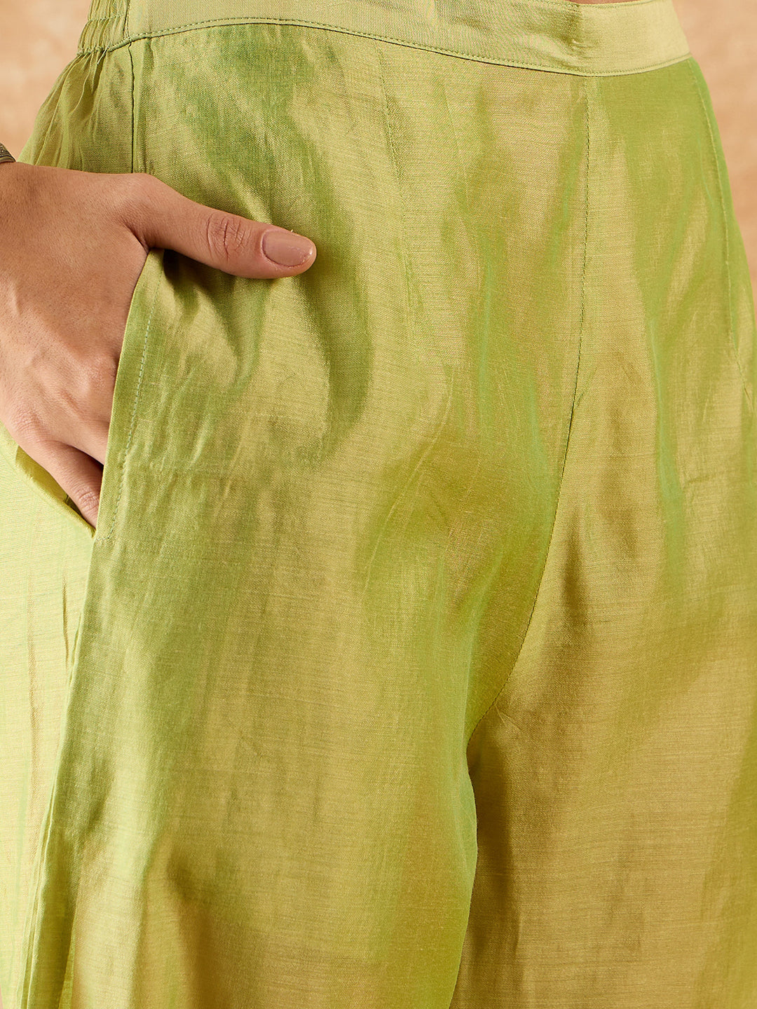 Indo Era Green Floral Embroidered Straight Kurta With Palazzo Set