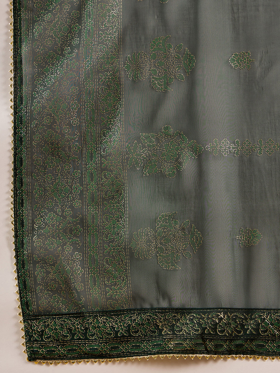 Indo Era Green Printed Straight Kurta Palazzos With Dupatta Set