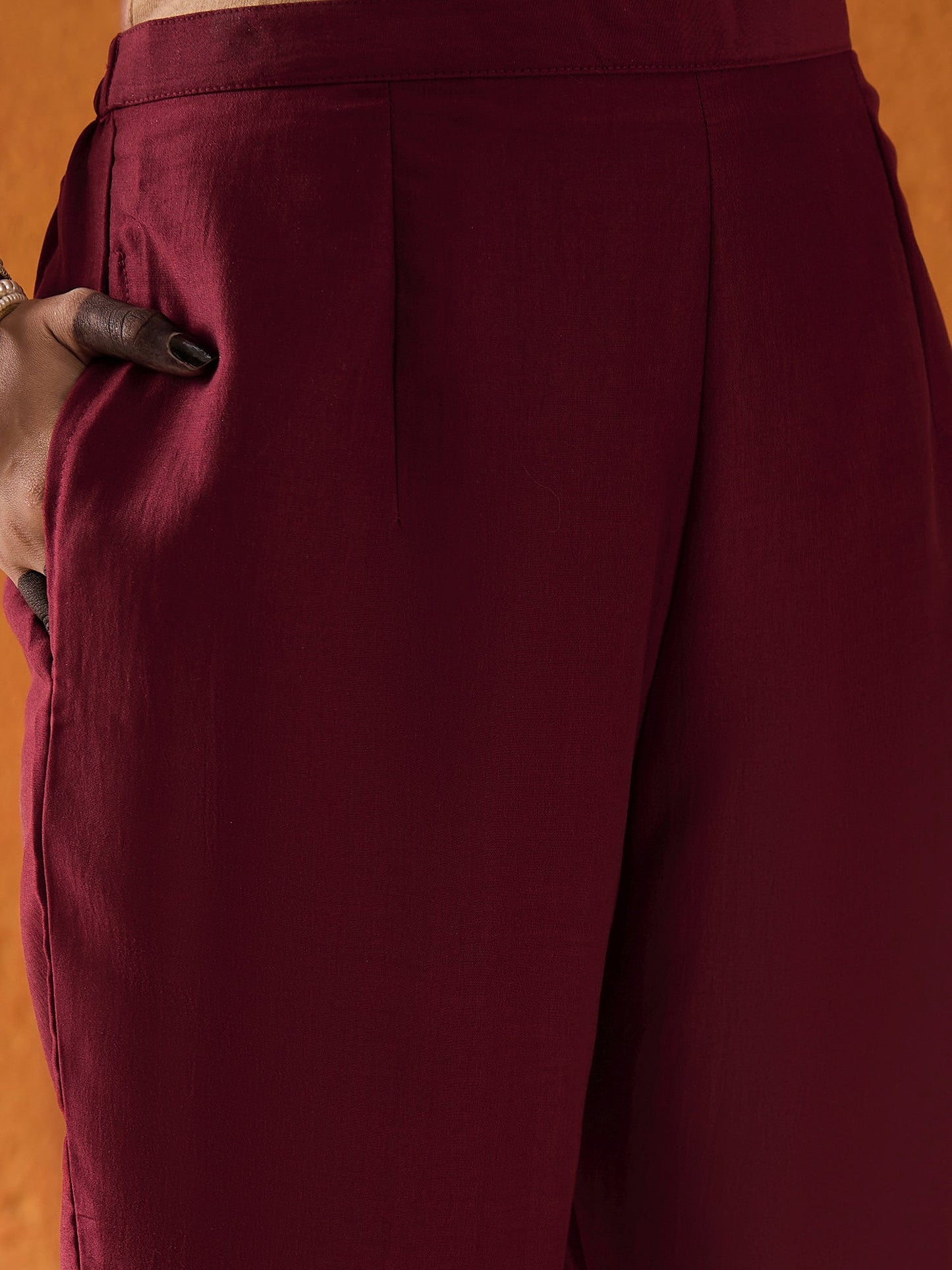 Maroon Woven Design Straight Kurta Palazzos Set
