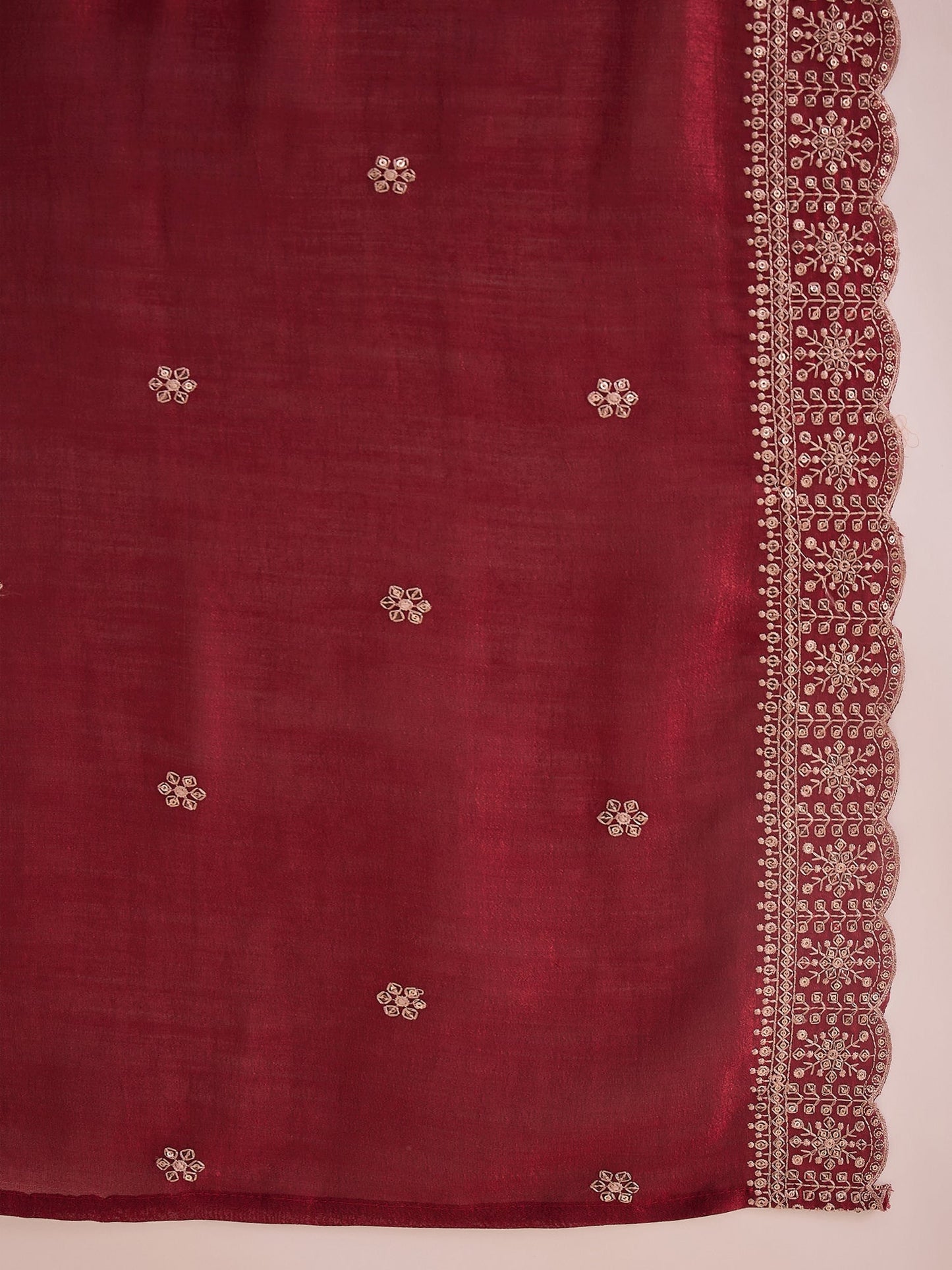 Maroon Embroidered Straight Kurta Trousers With Dupatta set