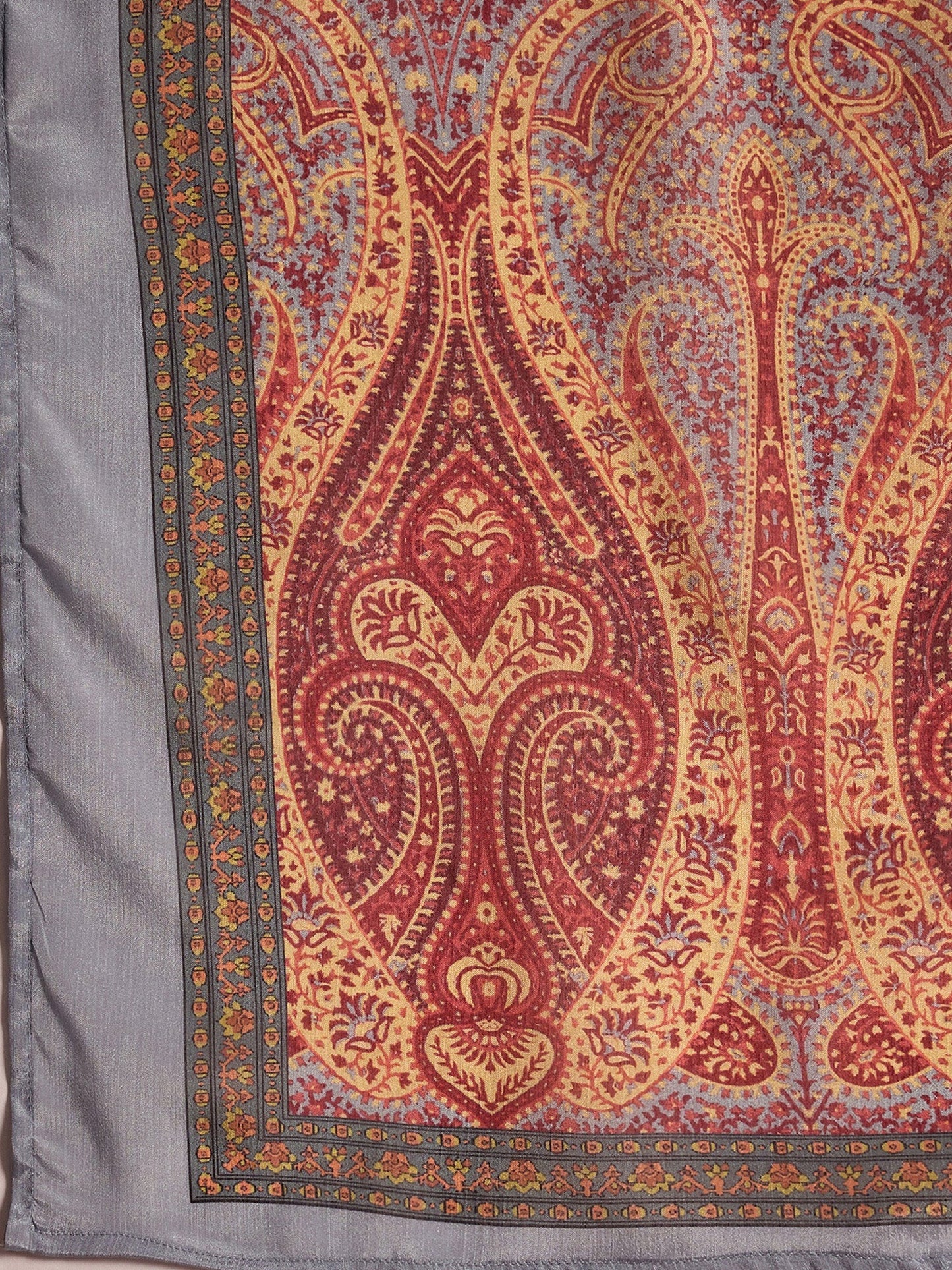 Grey Embroidered Straight Kurta Trousers With Dupatta set