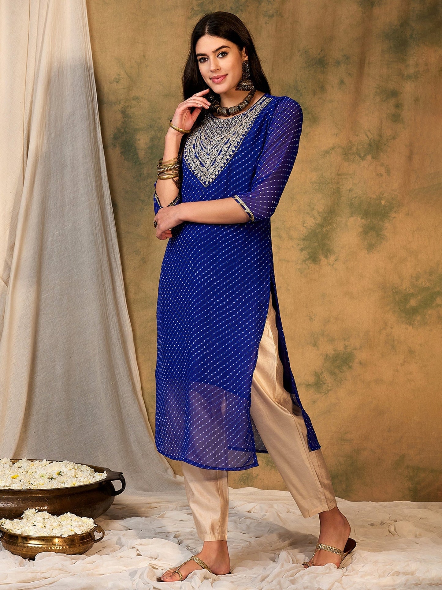 Blue Printed Straight Kurtas