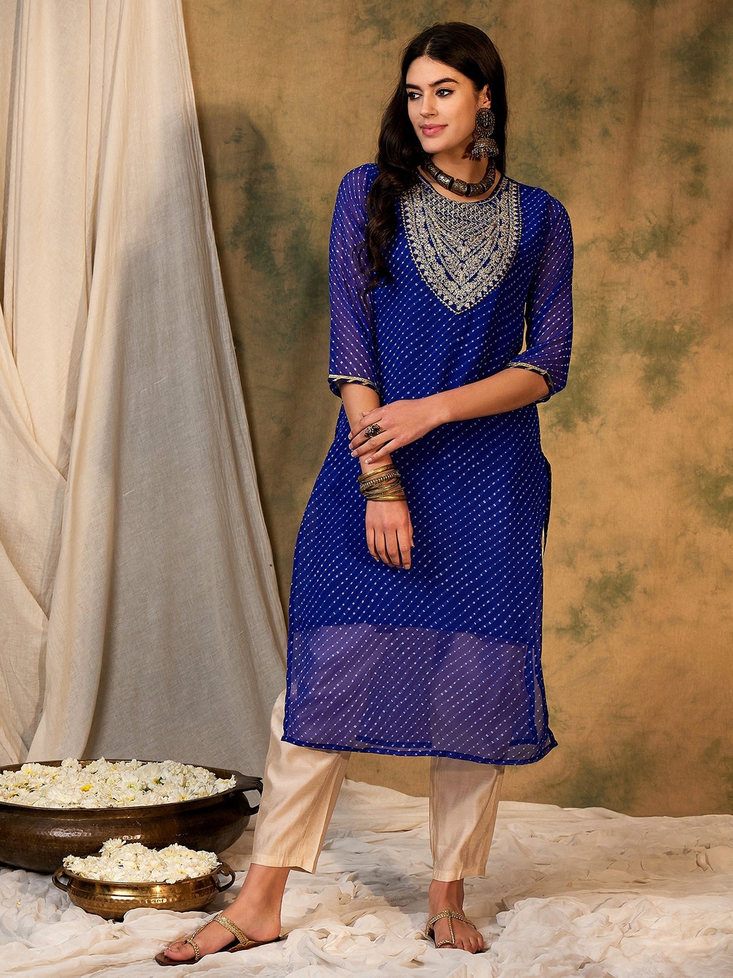 Blue Printed Straight Kurtas