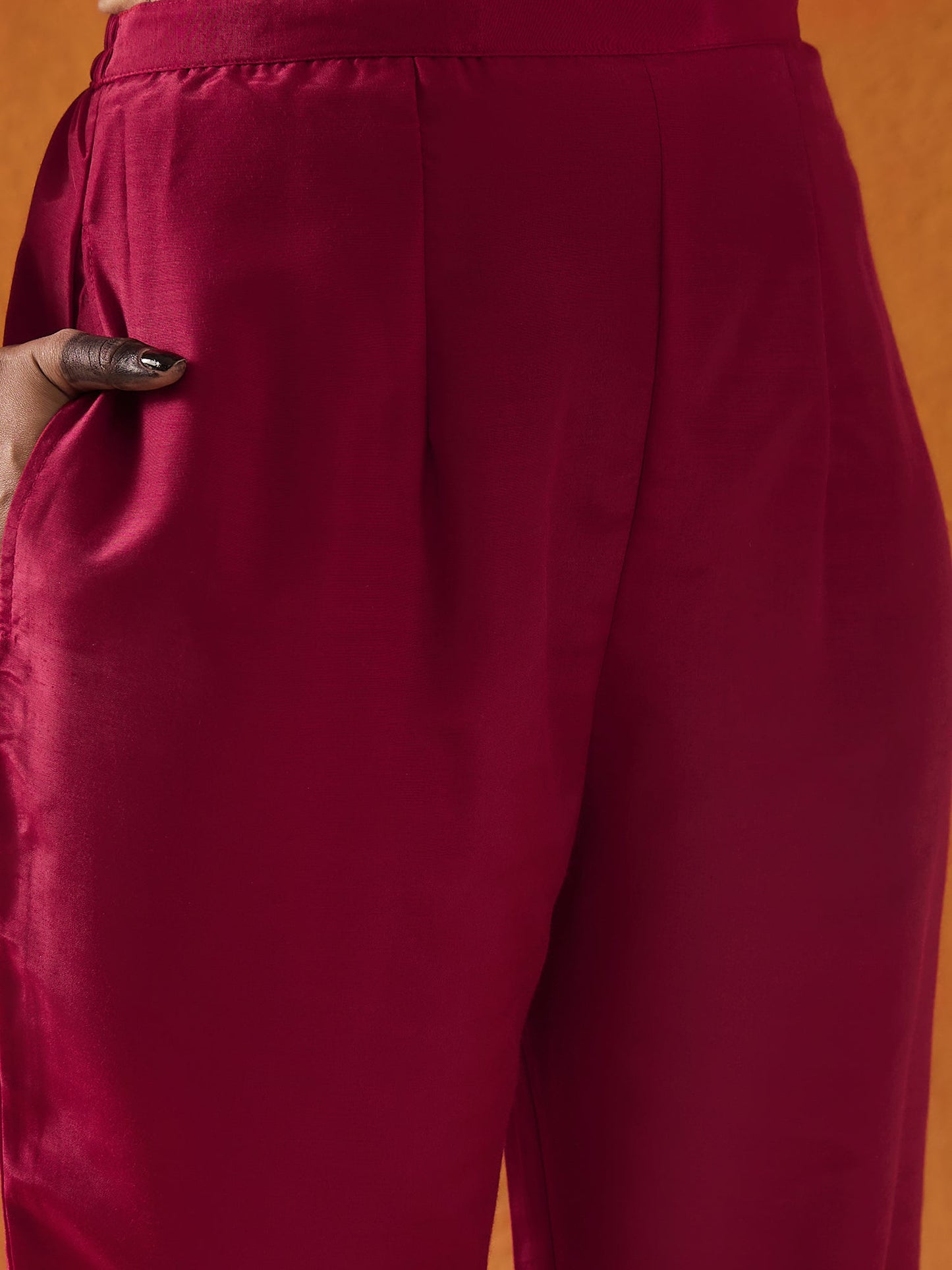 Maroon Embroidered Straight Kurta Trousers With Dupatta set