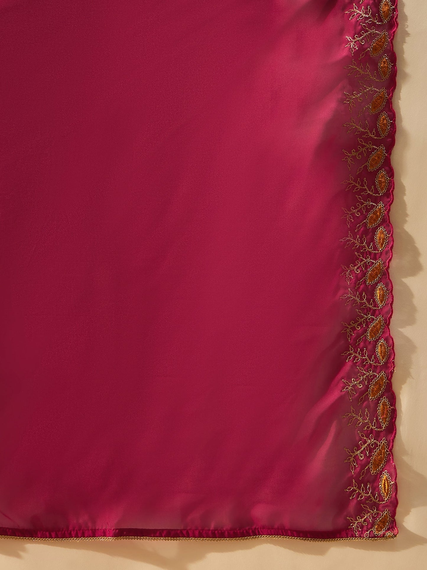 Magenta Embroidered Straight Kurta Trousers With Dupatta set