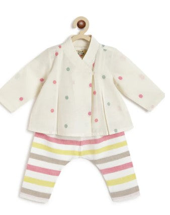 Pretty Polka Jhabla Set-Cream