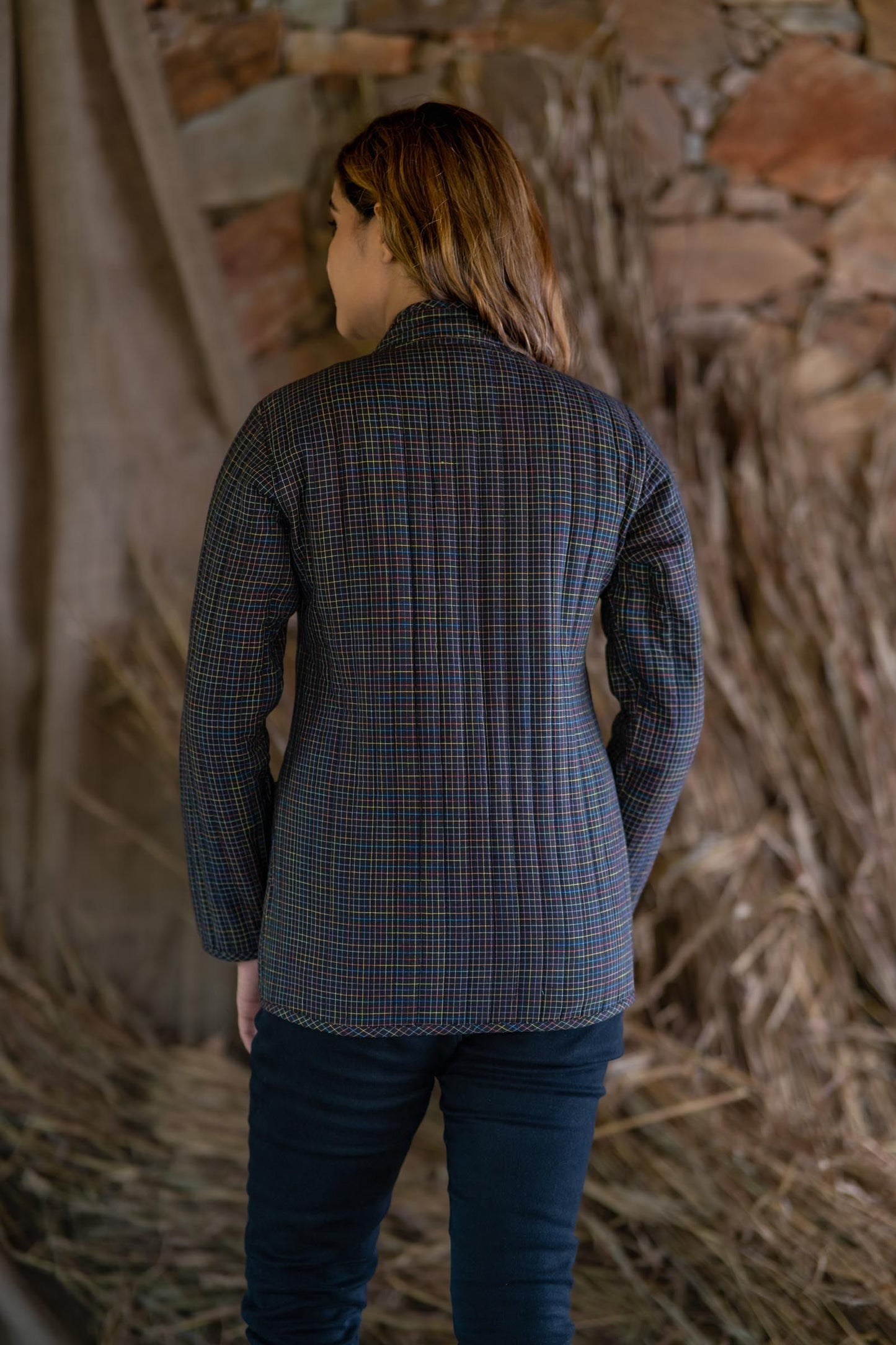 Black Checks Reversible Quilted Jacket