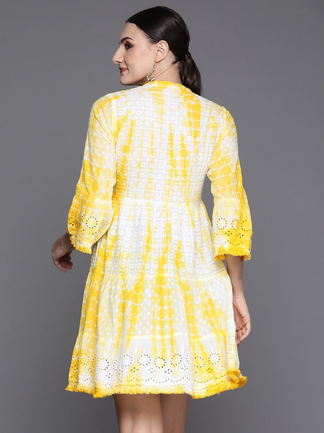 Yellow Dyed A-Line Smart Casual Dress Indo-Silae